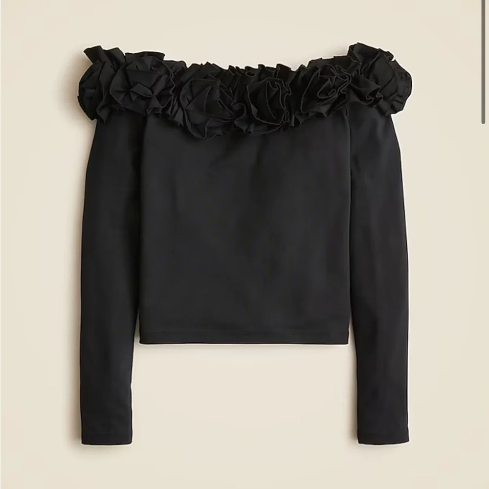 J crew Stretch cotton-blend off-the-shoulder top with rosettes